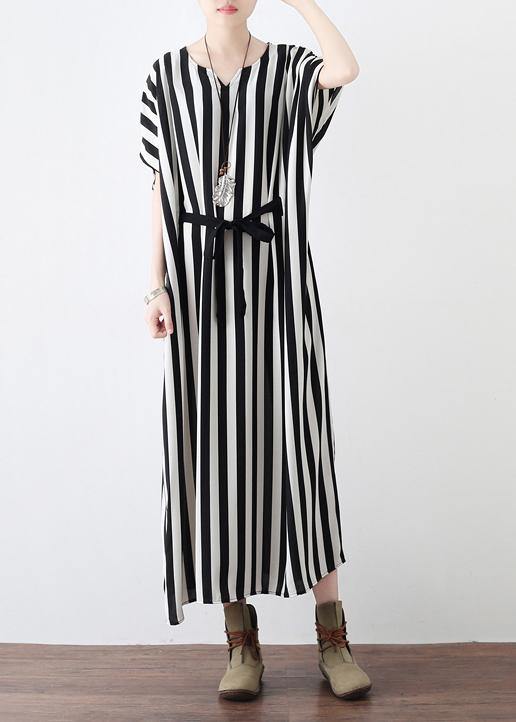 Summer Big Bat Sleeve Black And White Stripe Chiffon Dress - SooLinen
