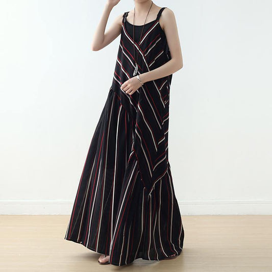 Summer New Sling Large Chiffon Black Striped Jumpsuit - SooLinen
