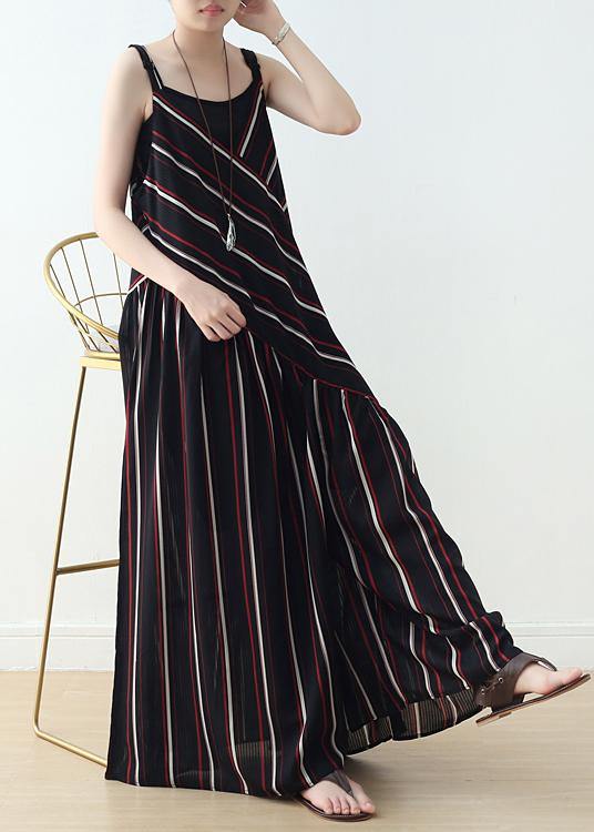 Summer New Sling Large Chiffon Black Striped Jumpsuit - SooLinen