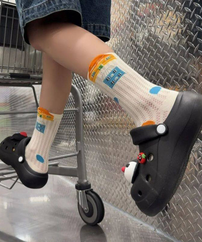 Summer Thin Hollow Out Dopamine Cartoon Mid Tube Socks