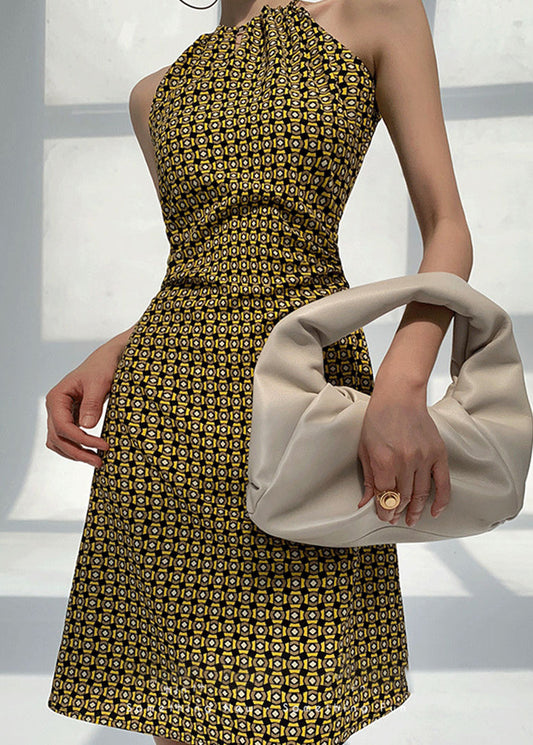 Summer Vacation Style Geometric Print Halter Backless Dress