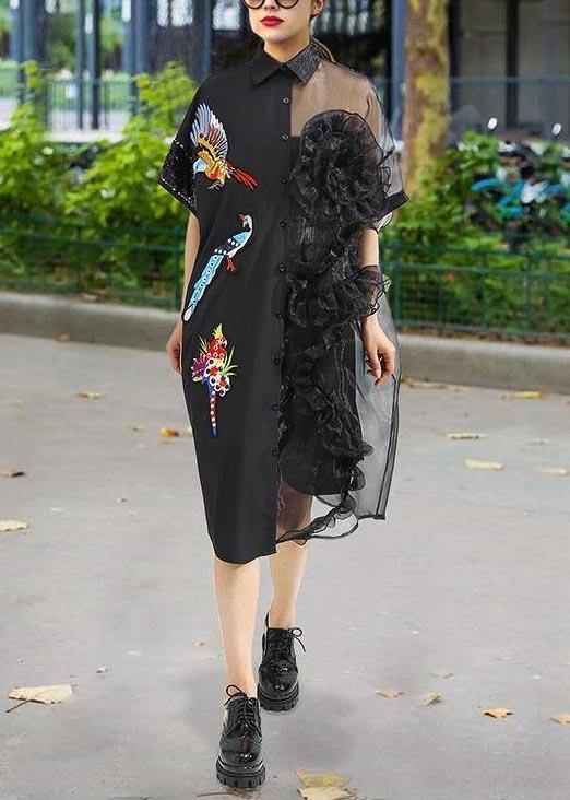 Summer Woman Black Mesh Chiffon Shirt Plus Size Dresses - SooLinen