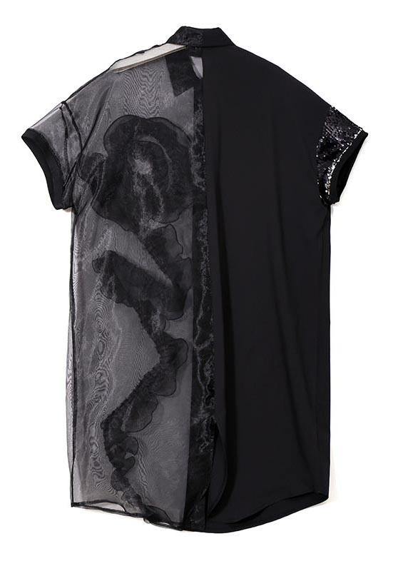 Summer Woman Black Mesh Chiffon Shirt Plus Size Dresses - SooLinen