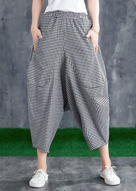 Summer cotton linen plaid loose Harlan pants casual pants - SooLinen