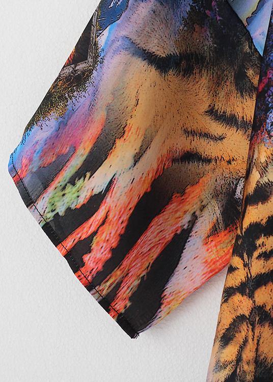 Summer new chiffon holiday style plus size women's retro dress loose printed long skirt - SooLinen
