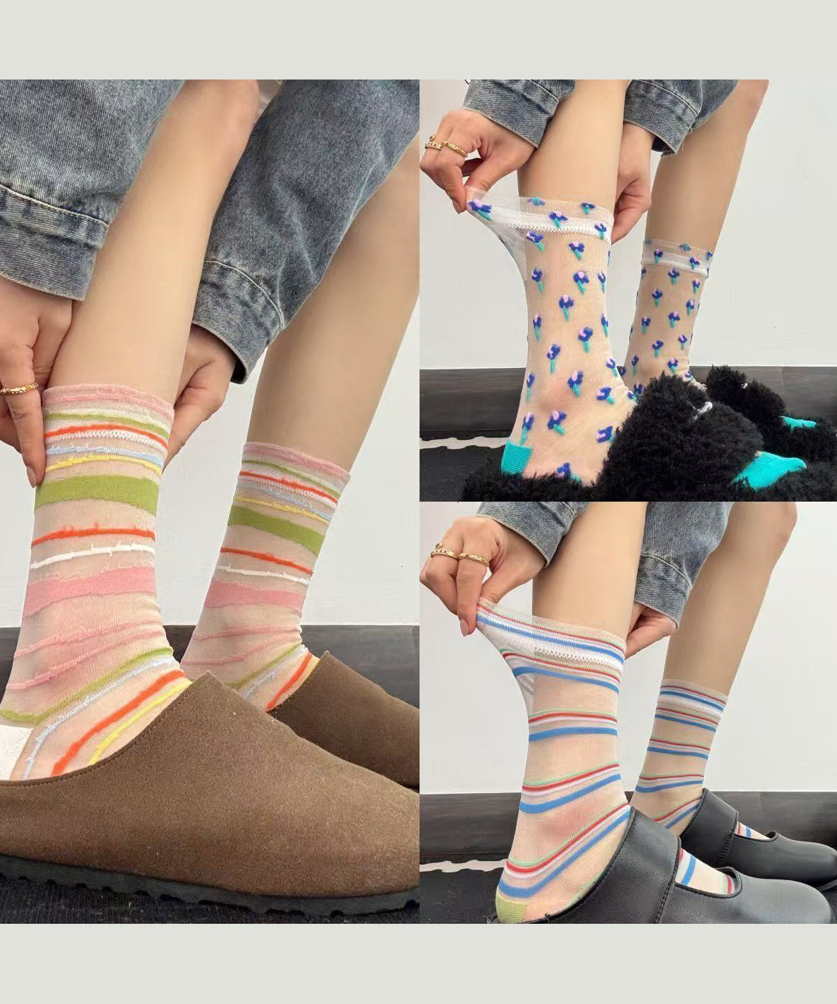 Sweet Contrasting Dopamine Striped Mid Calf Socks Comfort Breathability