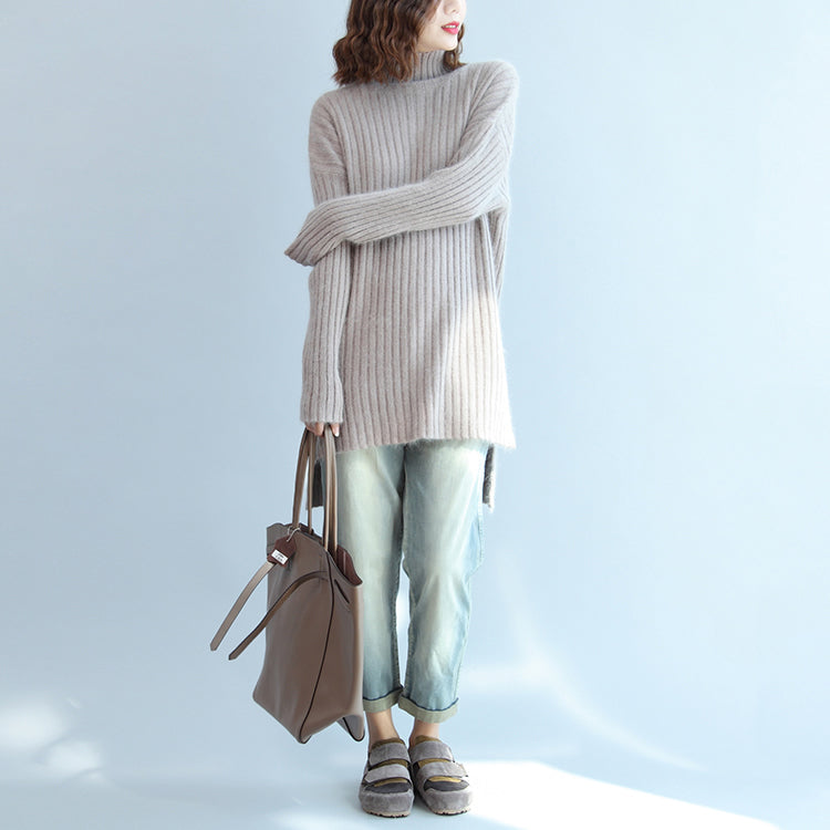 Dicker, warmer Wollpullover mit hohem Kragen, lockere Passform, lässiger Langarm-Strickpullover