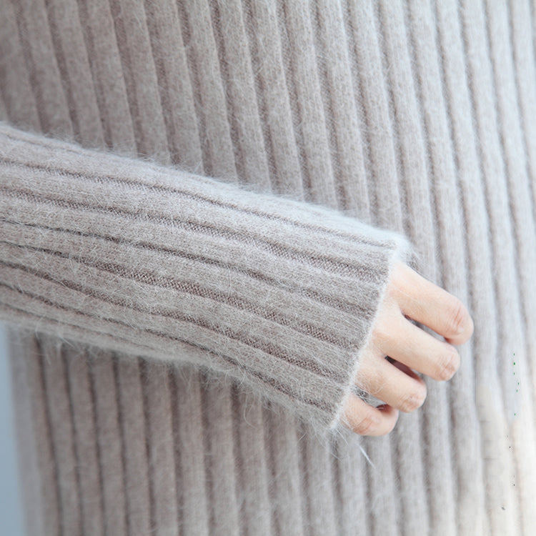 Dicker, warmer Wollpullover mit hohem Kragen, lockere Passform, lässiger Langarm-Strickpullover
