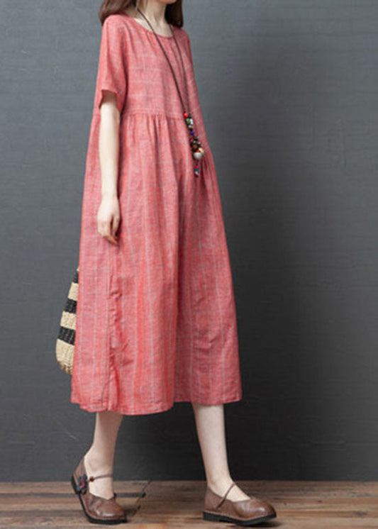 2022 Rote O-Ausschnitt Cinched Kleider Kurzarm