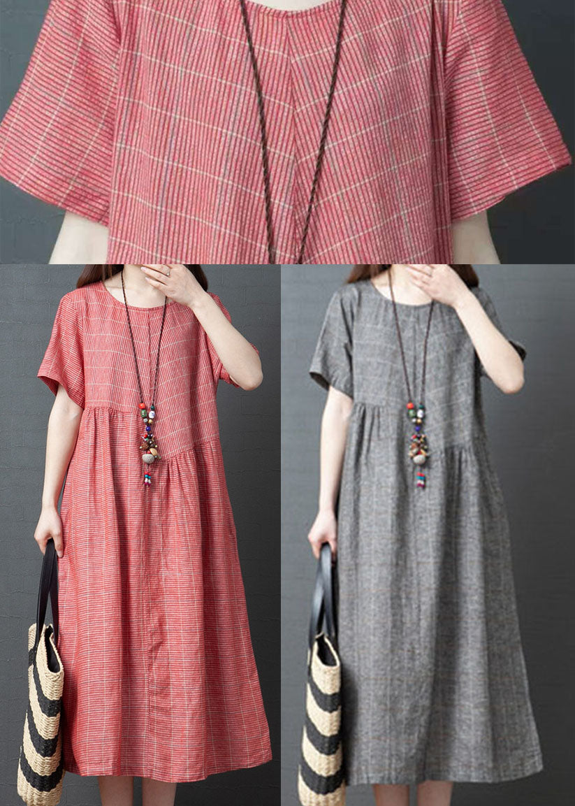 2022 Red O-Neck Cinched Dresses Short Sleeve