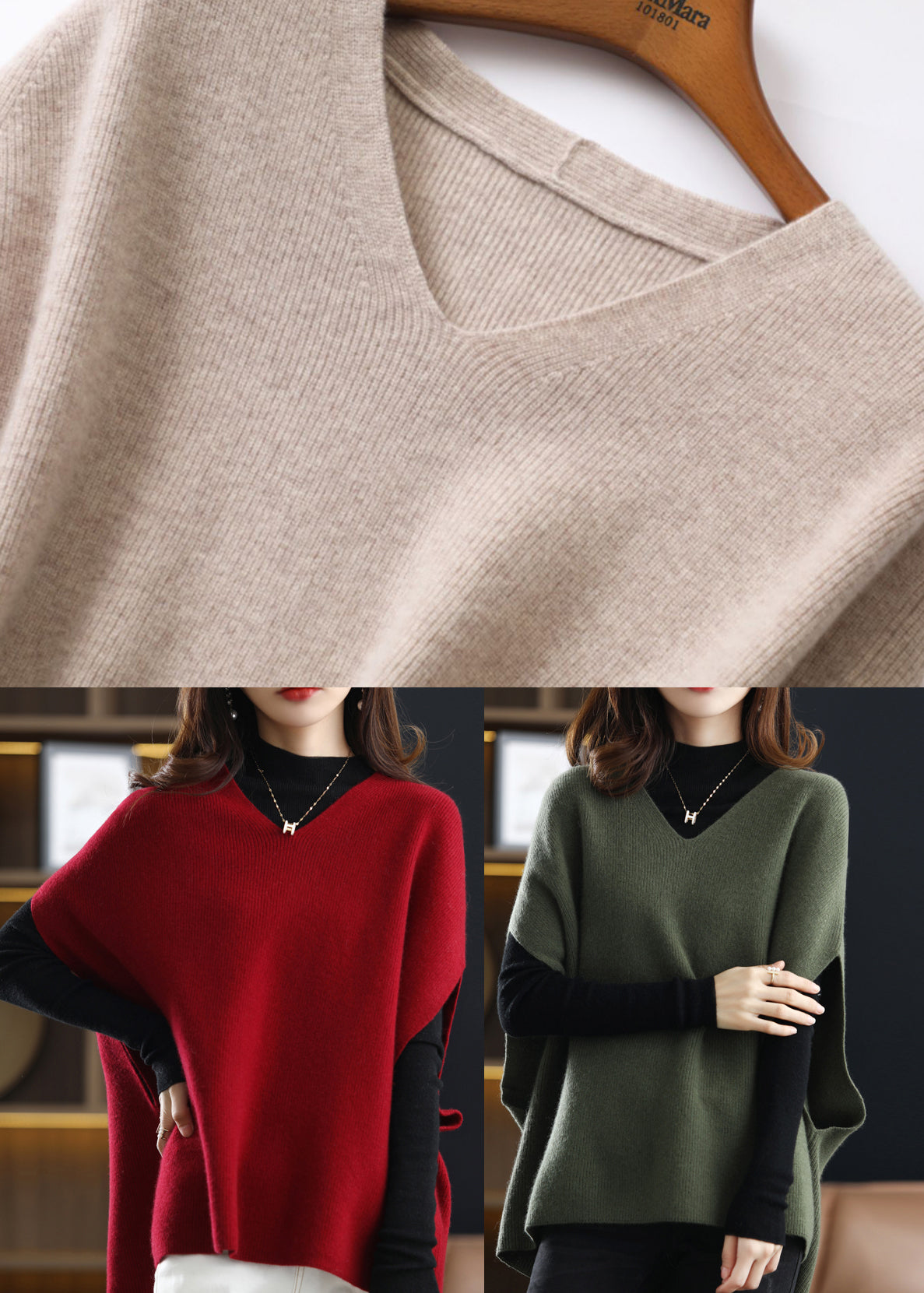 2025 blackish green V Neck thick Knit Vest Sleeveless