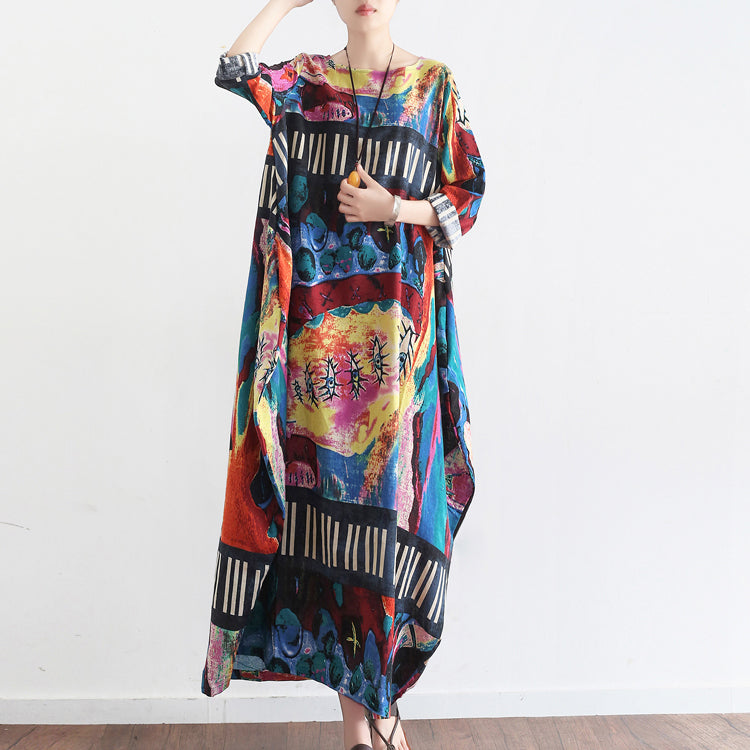 Tropisches Element florale Baggy Leinenkleider Oversize Kaftan Kleid Casual Style