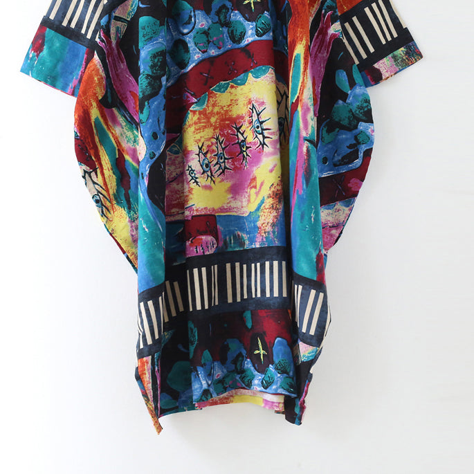 Tropisches Element florale Baggy Leinenkleider Oversize Kaftan Kleid Casual Style
