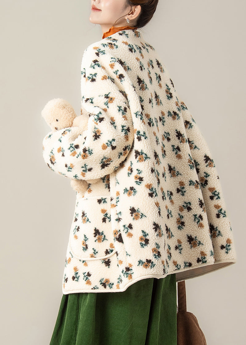 Einzigartiger aprikosenfarbener Oversize-Teddymantel mit Print für den Winter