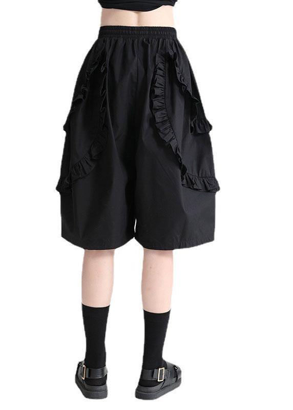 Unique Black High Waist Ruffled Summer Tie Waist Hot Pants - SooLinen