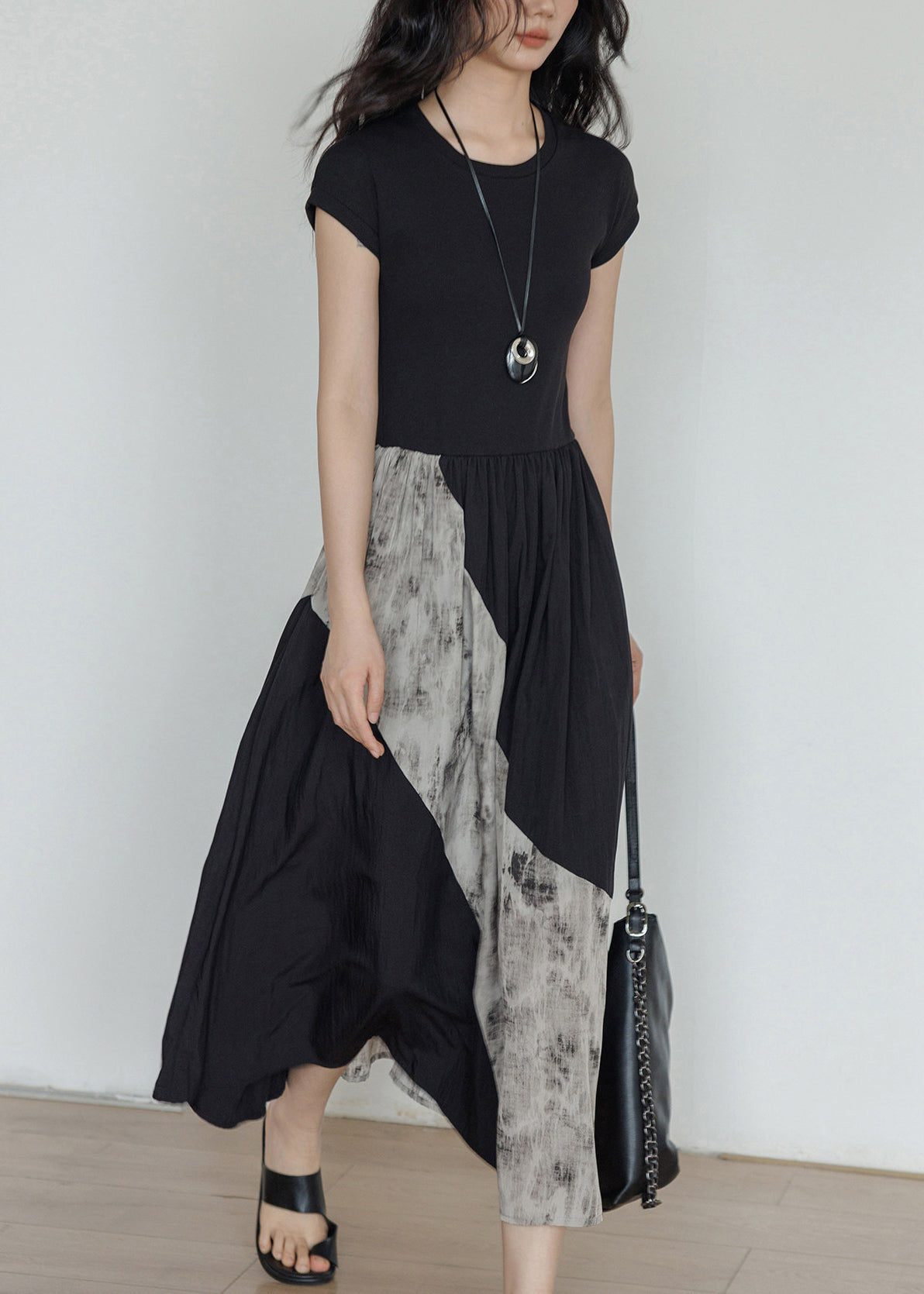 Unique Black O-Neck Patchwork Cotton Maxi Dresses Summer