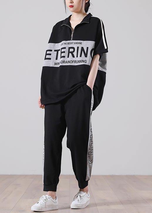 Unique Black Patchwork Cotton Summer Two Piece Set Women Clothing - SooLinen