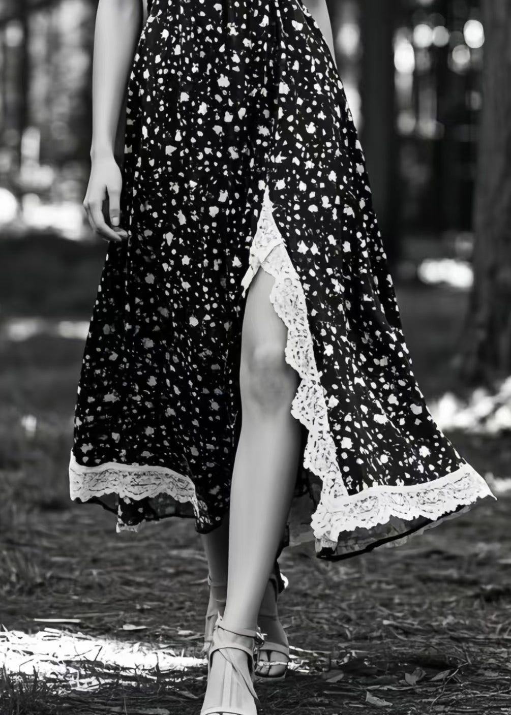 Unique Black Print Side Open Exra Large Hem Cami Dresses Summer