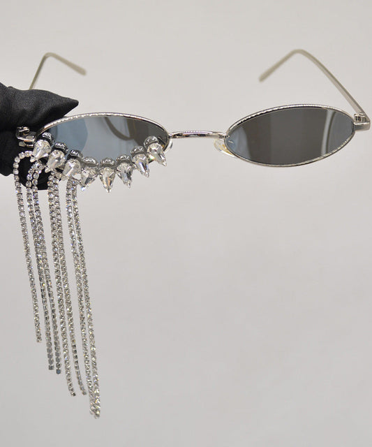 Unique Black Stainless Steel Zircon Tassel Sunglasses