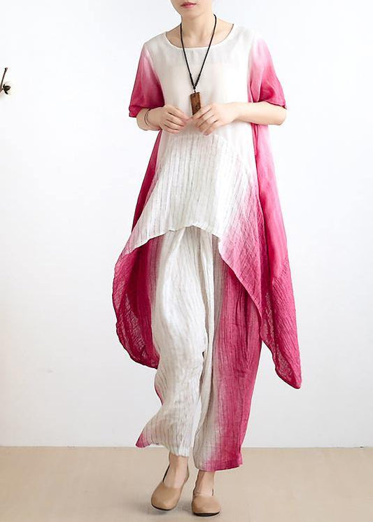 Unique Black Tie Dye Linen Short Sleeve Women Sets two Pieces - SooLinen