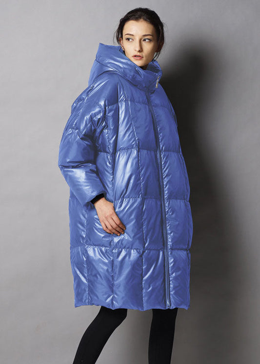 Einzigartiger schwarzer lässiger Winter-Daunenmantel mit Kapuze und Reißverschluss