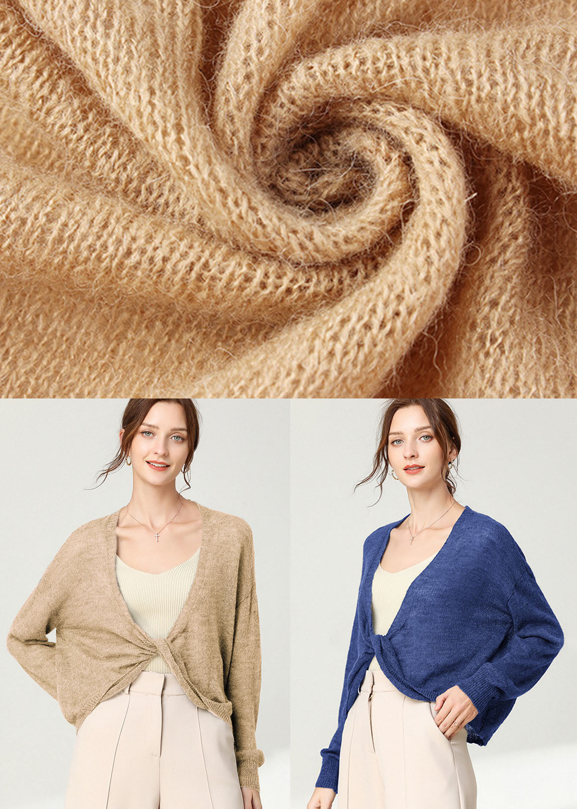 Einzigartiges blaues Langarm-Stricktop für den Herbst