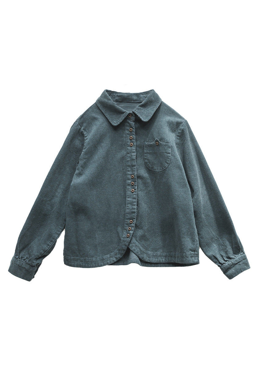 Einzigartige Blaue Peter Pan Kragen Cord Mäntel Langarm