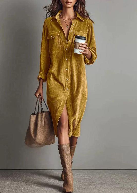 Unique Brown Peter Pan Collar Corduroy Shirts Dress Spring