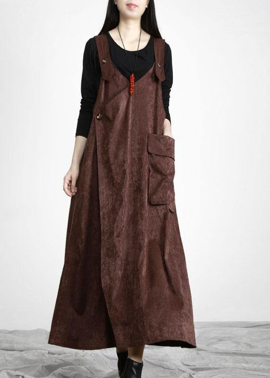 Unique Chocolate Button Asymmetrical Design Carpenter Holiday Dress Fall - SooLinen