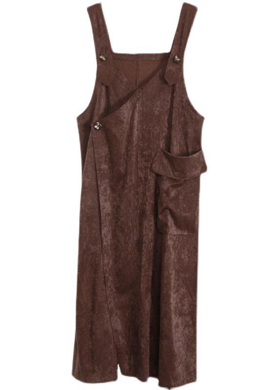 Unique Chocolate Button Asymmetrical Design Carpenter Holiday Dress Fall - SooLinen