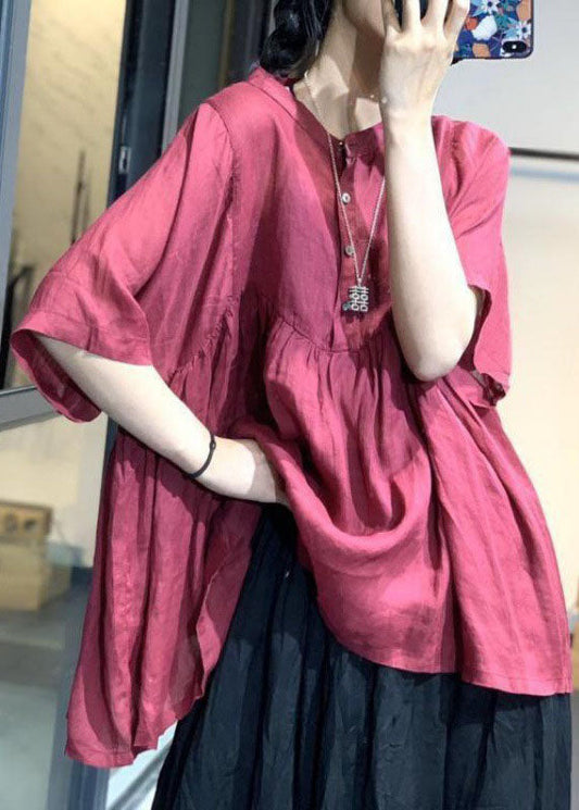 Einzigartiges grünes Patchwork-Bluse-Oberteil mit lockeren Knöpfen und halblangen Ärmeln