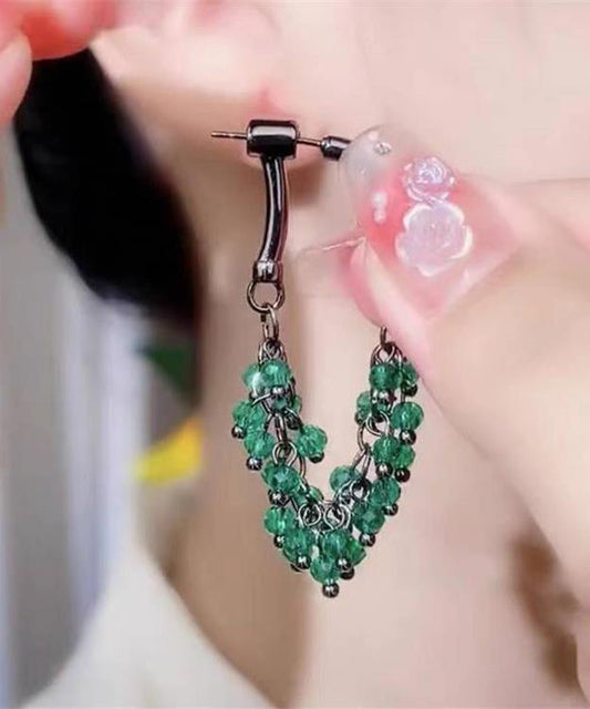 Pendientes colgantes únicos de acero inoxidable verde con cuentas de cristal de circonita