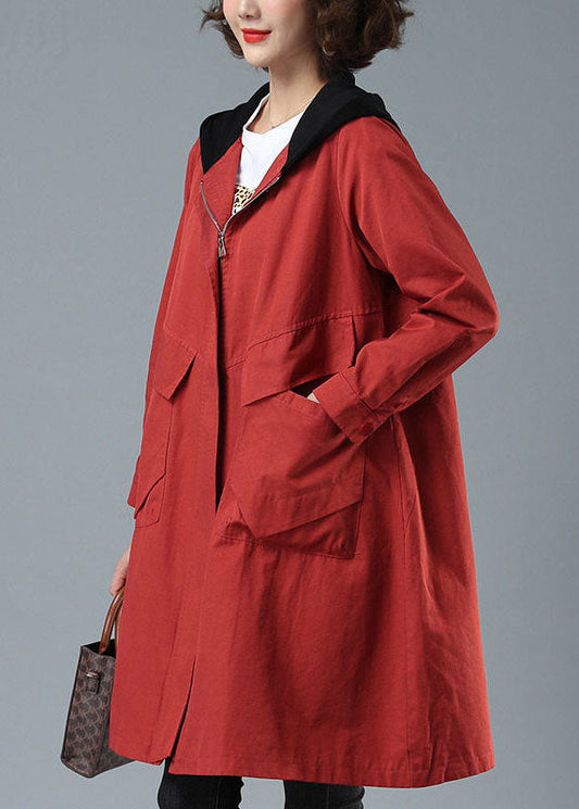 Einzigartiger Khaki-Kapuzenmantel mit lockeren Patchwork-Taschen für den Herbst