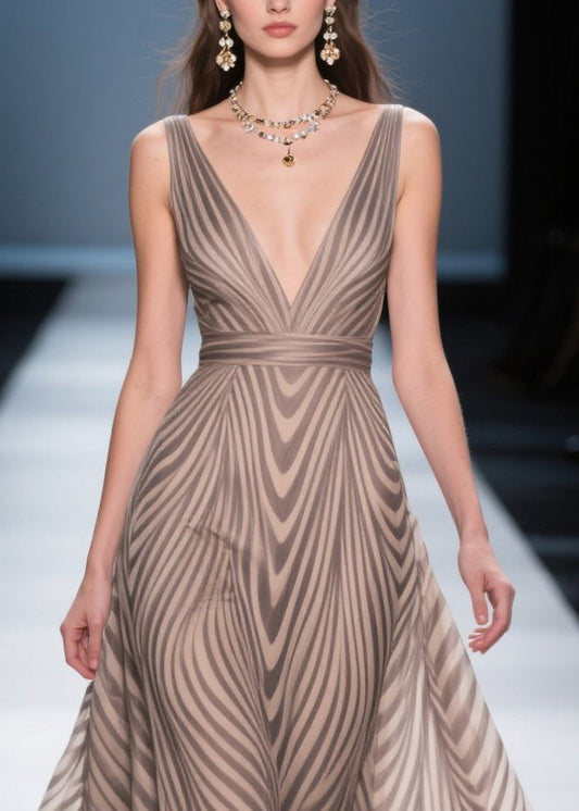 Unique Khaki Zebra Pattern Exra Large Hem Chiffon Dresses Summer