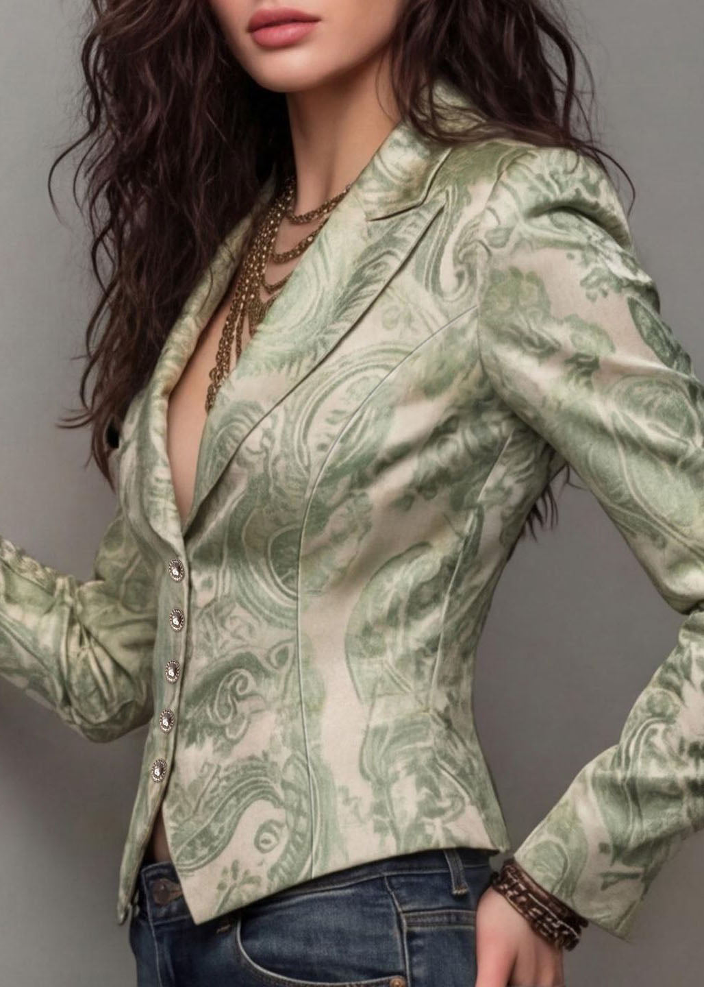 Unique Light Green Peter Pan Collar Print Button Cotton Blazer Jackets Coat Fall