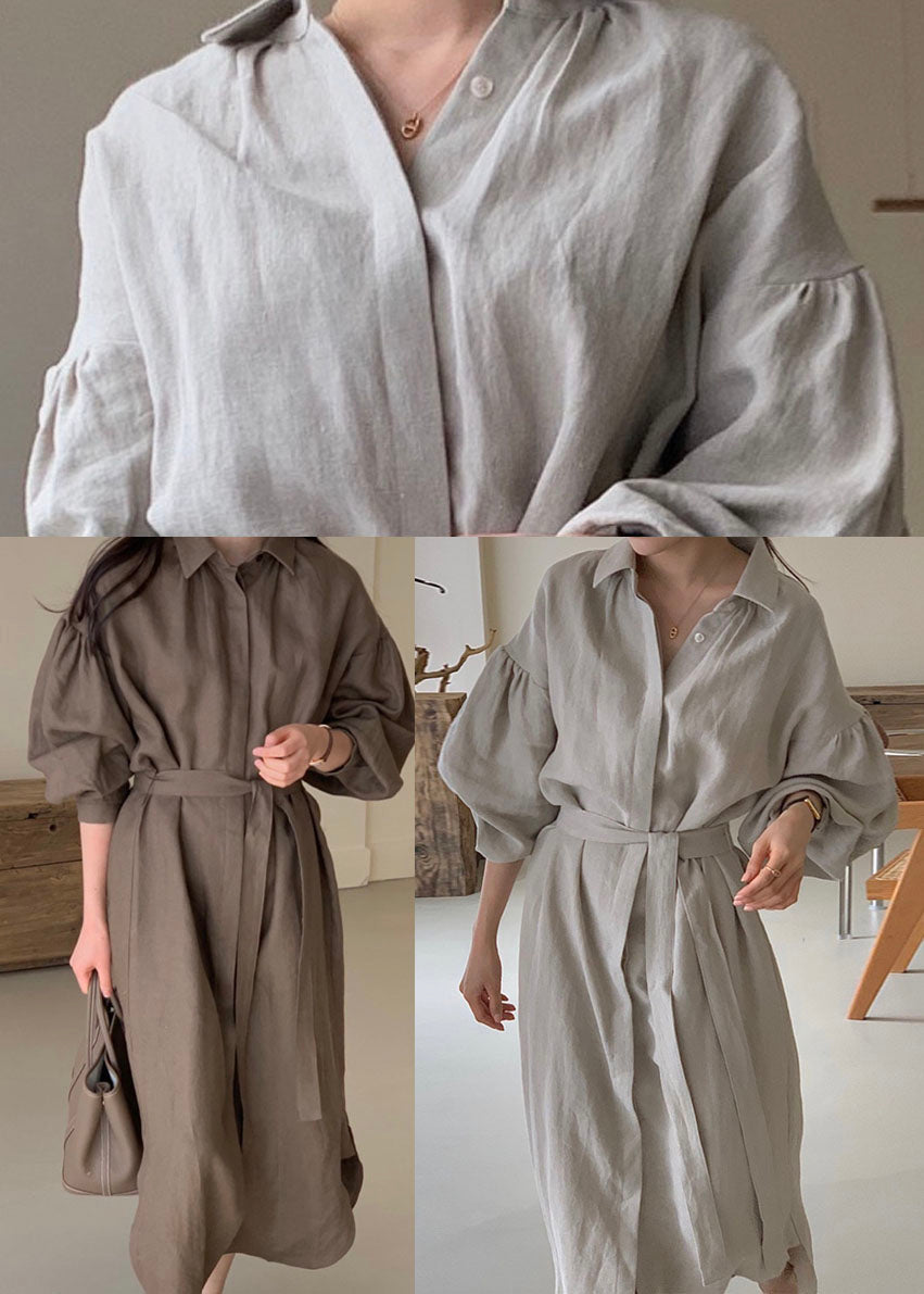 Einzigartige Hellgrau Peter Pan Kragen Seite offen Hemden Kleid Frühling