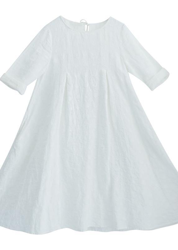 Unique O-Neck Summer Wardrobes Inspiration White Dress - SooLinen