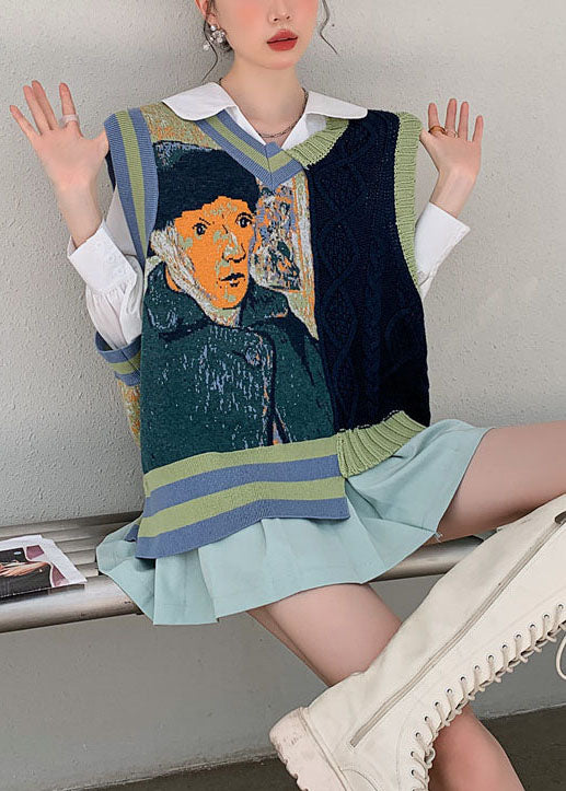 Einzigartige orange Patchwork asymmetrisches Design Print Herbst Strickweste