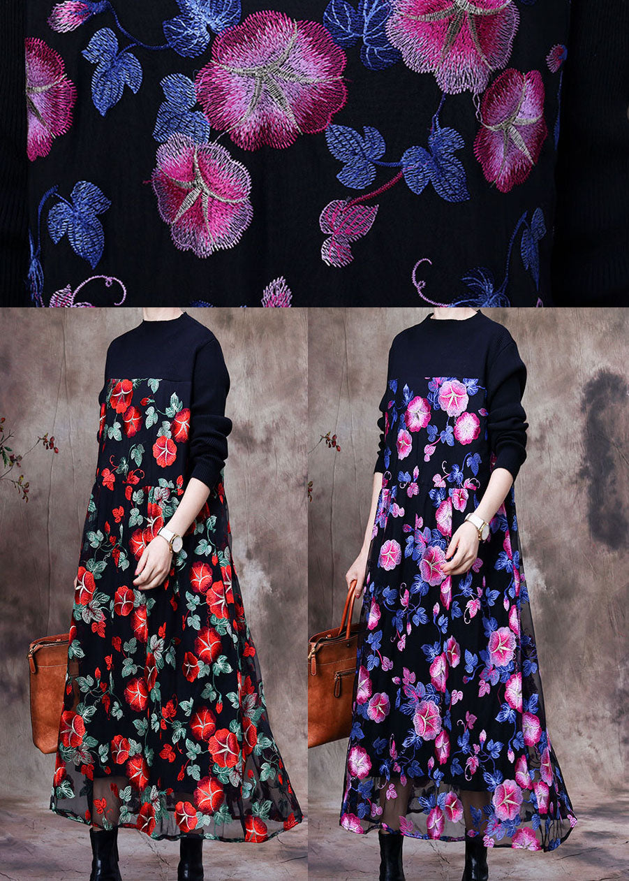 Einzigartiges rosa besticktes Patchwork-Spitzen-Langkleid für den Frühling