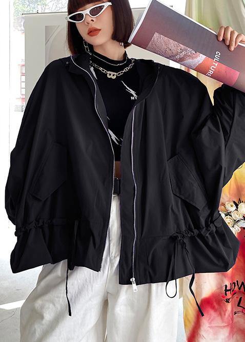 Unique Purple Cotton Letter zippered Hooded Coat Spring - SooLinen