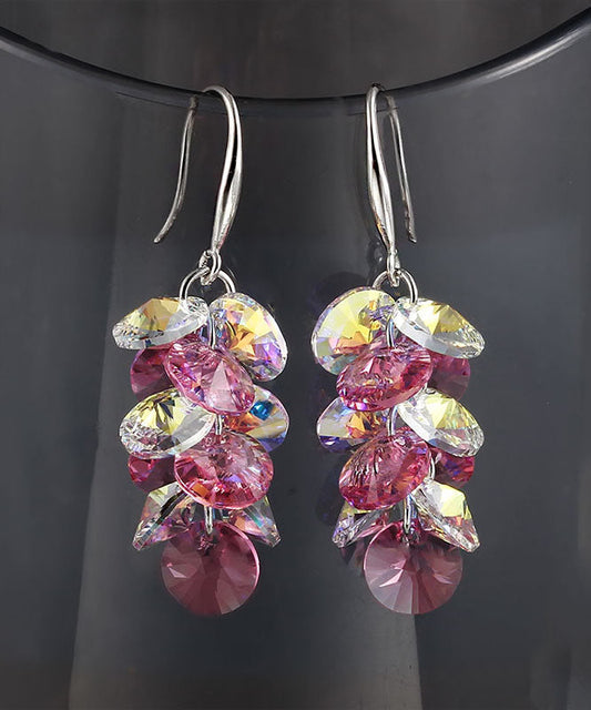 Pendientes únicos de borlas de cristal de plata esterlina morada