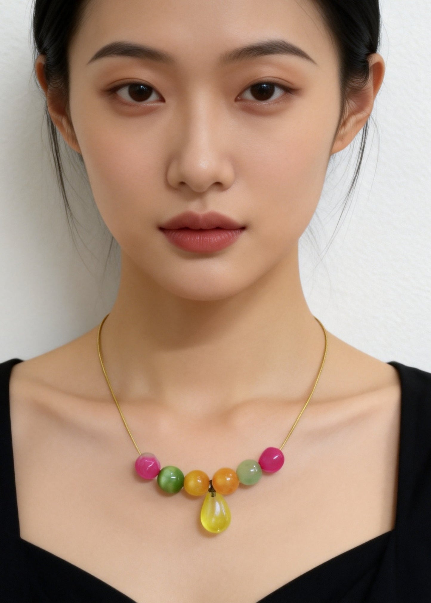 Unique Rainbow Acrylic Water Droplet Gratuated Bead Necklace