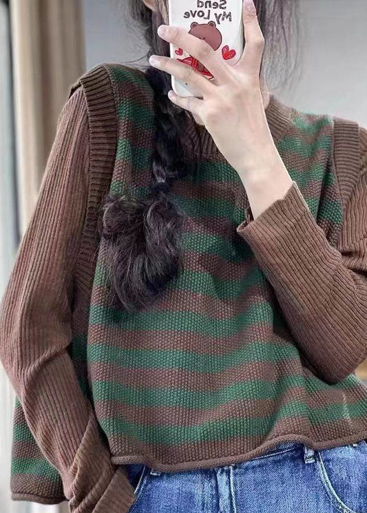 Einzigartige rote O-Ausschnitt gestreifte Strickweste Frühling