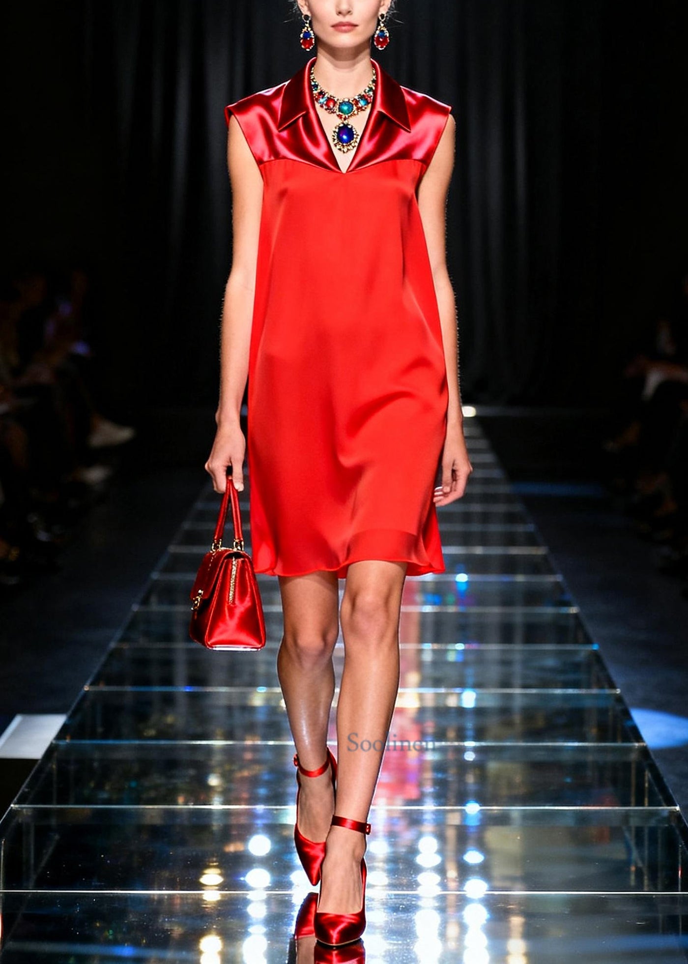 Unique Red Peter Pan Collar Patchwork Chiffon Straight Dresses Sleeveless