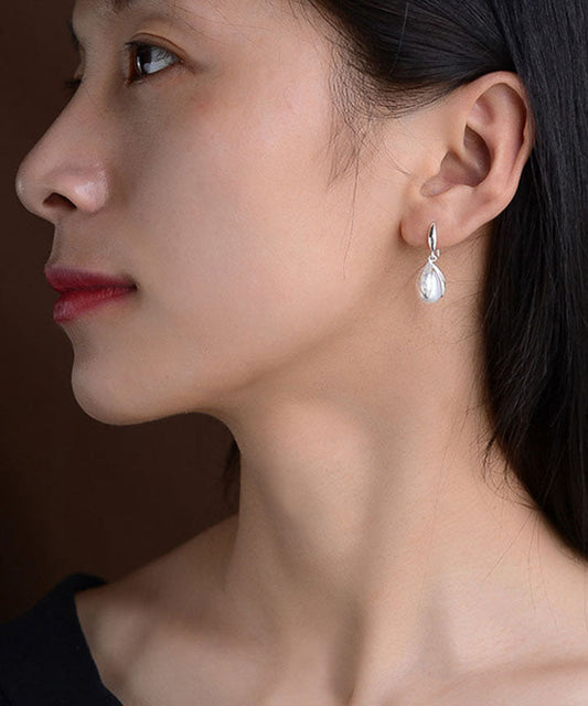 Pendientes colgantes de perlas de plata de ley con seda únicos