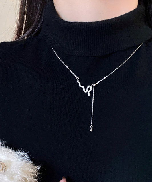 Unique Silk Sterling Silver Zircon Serpentine Pendant Necklace