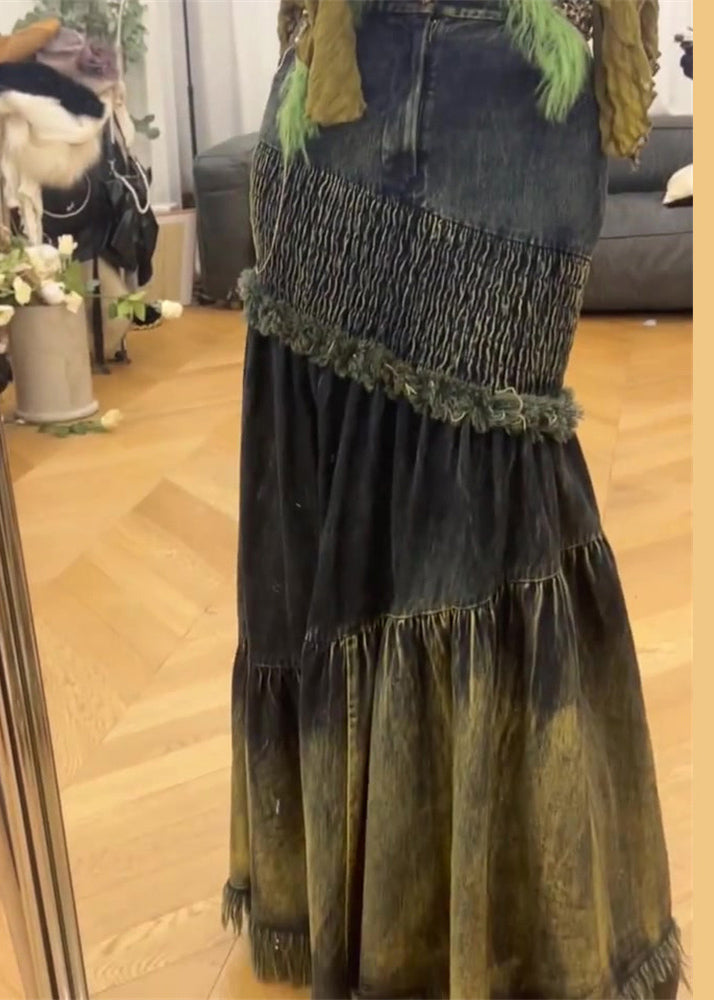 Unique Tassel Patchwork Denim Fish Tail Skirt Spring