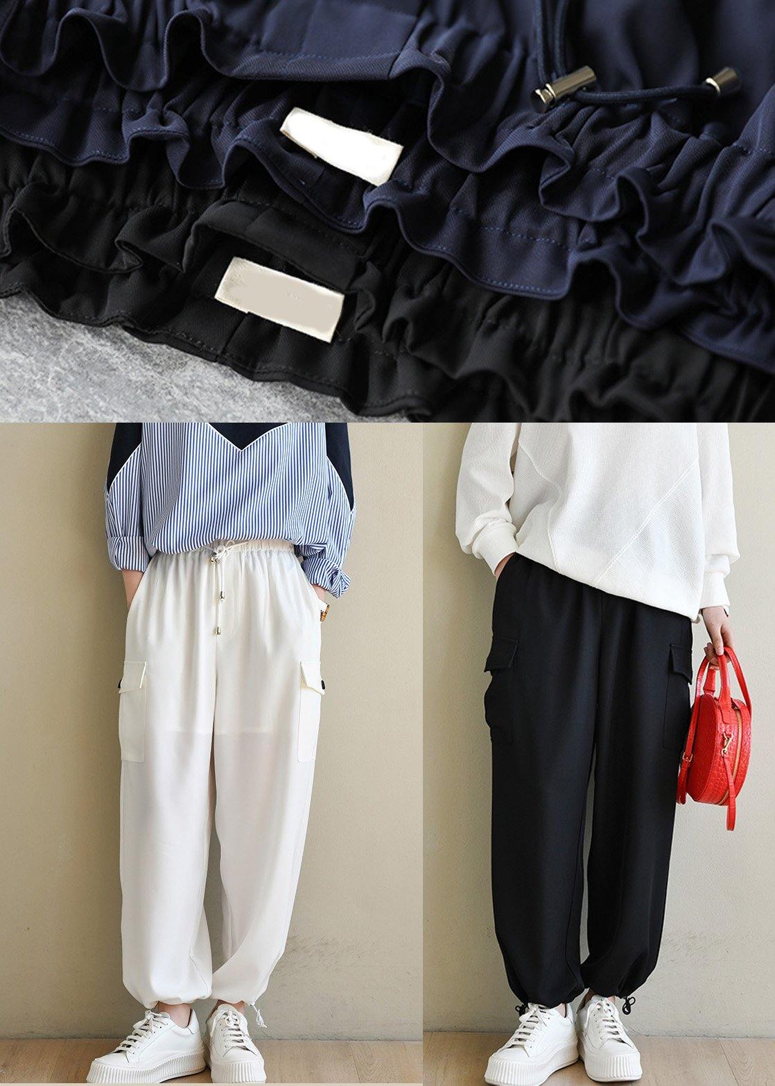 Unique White High Waist Chiffon Spring Pants - SooLinen