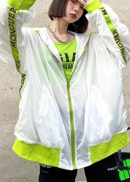 Unique White Pockets zippered Spring Hooded Jacket - SooLinen