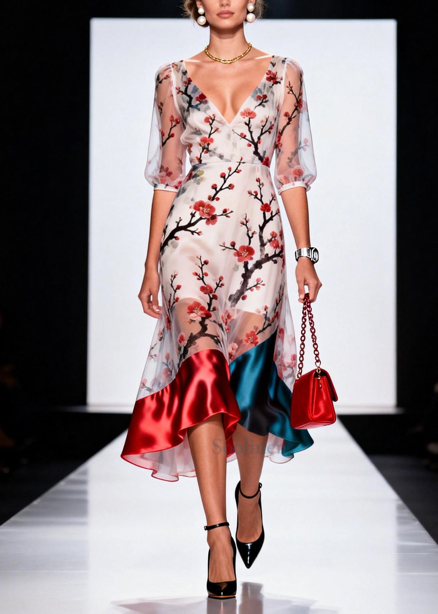 Unique White Print Patchwork Tulle Dresses Summer